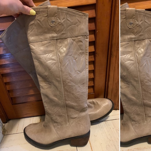 cream leather knee high boots